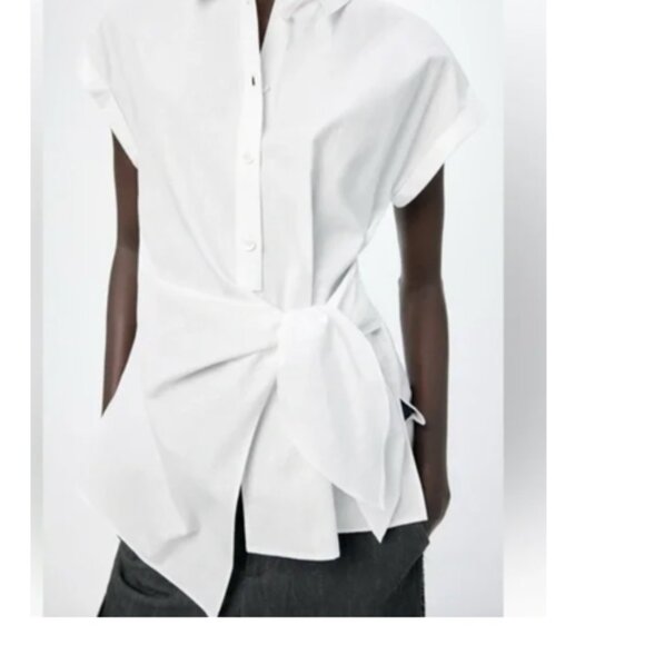 Zara ZW Collection Knot Detailed Poplin Shirt Outdoor 100% cotton - Picture 3 of 4
